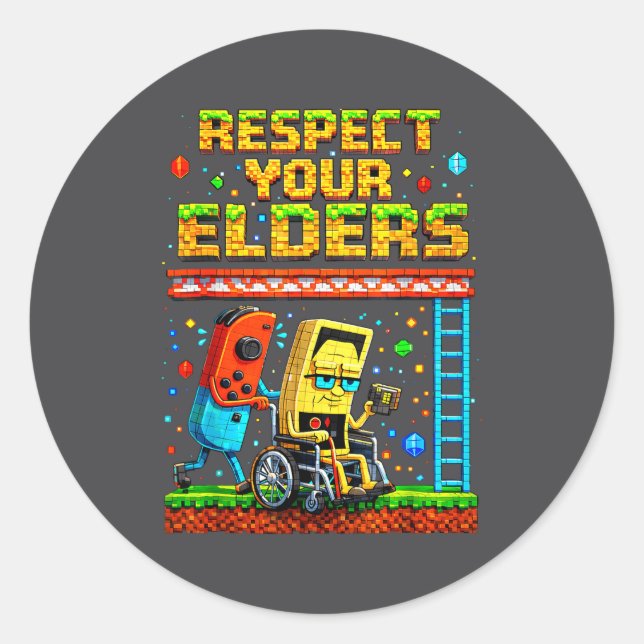 Adesivo Respect Your Elders Retro Gaming Funny Gamer Contr (Frente)