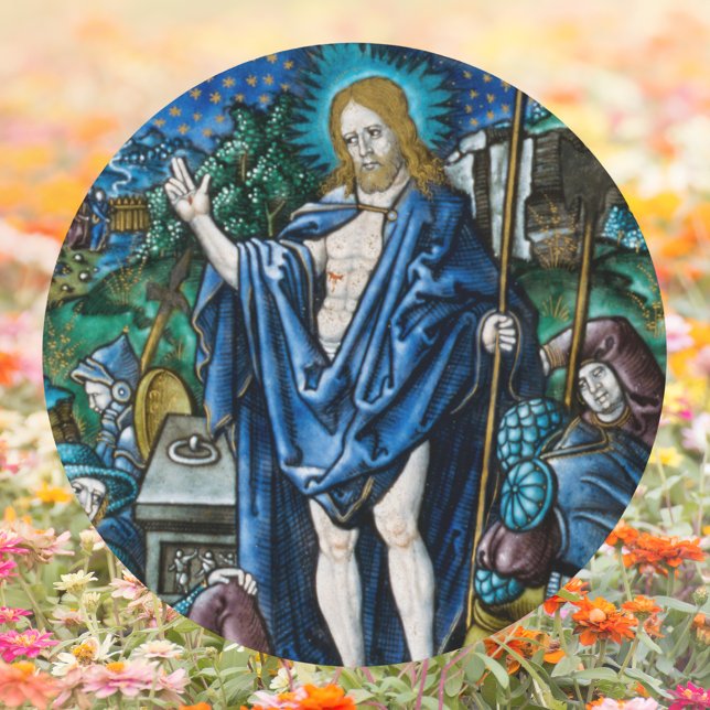 Adesivo Ressurreição da Páscoa católica religiosa (Religious Christian Catholic Easter Resurrection of Jesus Christ is Risen Classic Round Sticker)