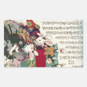 Adesivo Retangular 兎の歌舞伎役者, atores do 芳藤 do coelho,