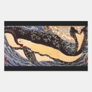 Adesivo Retangular 巨鯨, baleia grande do 国芳, Kuniyoshi, Ukiyoe