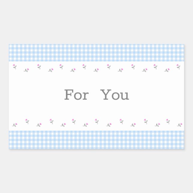 ADESIVO RETANGULAR 文字　カスタム　野ばら＆チェック（ブルー）  (Frente)