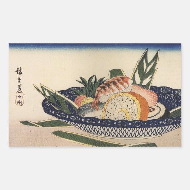 Adesivo Retangular 江 戸 寿 司, 広 重 Sushi Bowl, Hiroshige, Ukiyoe (Frente)