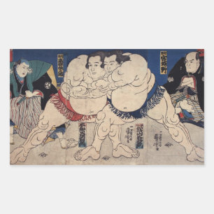Adesivo Retangular 相撲, luta de Sumo do 国芳, Kuniyoshi, Ukiyo-e