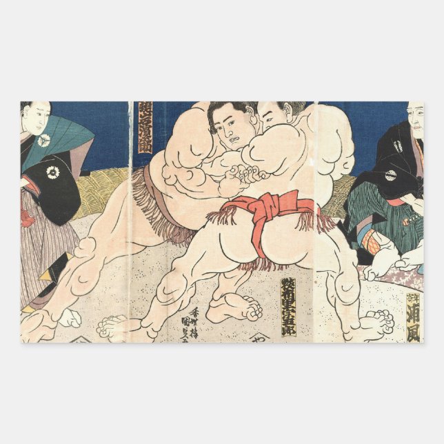 Adesivo Retangular 相 撲, 国 貞 luta Smou, Kunisada (Frente)