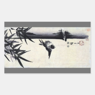 Adesivo Retangular 竹に雀, bambu do 歌川広重 & pardal, Hiroshi