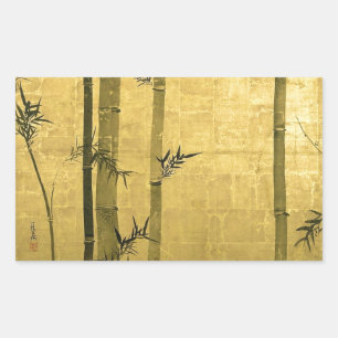 Adesivo Retangular 竹図, bambu do 光琳, Ogata Kōrin, Sumi-e