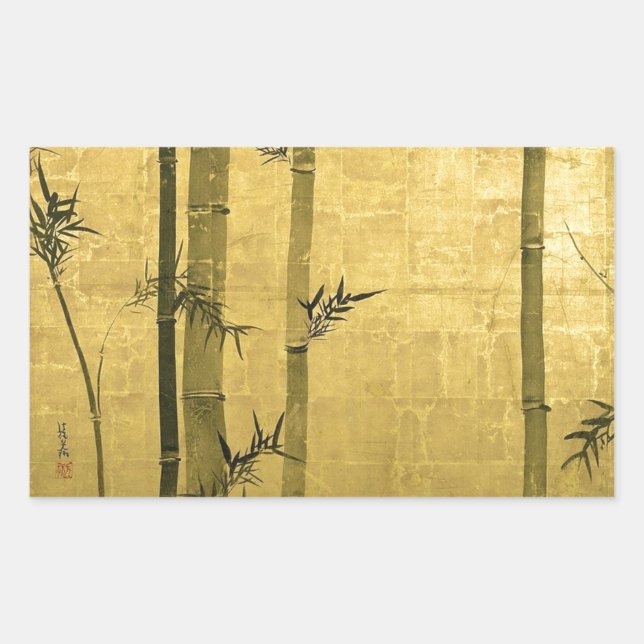 Adesivo Retangular 竹 図, 光 琳 Bamboo, Ogata Kōrin, Sumi-e (Frente)