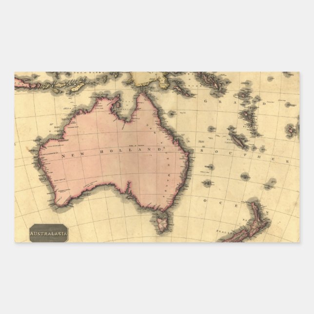 Adesivo Retangular 1818 mapa de Australasia - Austrália, Nova (Frente)