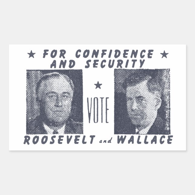 Adesivo Retangular 1940 Vote Roosevelt + Wallace, cinza (Frente)
