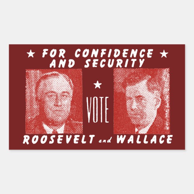 Adesivo Retangular 1940 Vote Roosevelt + Wallace, vermelho (Frente)