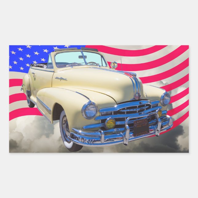 Adesivo Retangular 1948 Pontiac Silver Streak E Bandeira Dos Estados  (Frente)