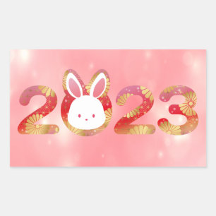 Adesivo Retangular 2023, Ano Novo Chinês, Coelho