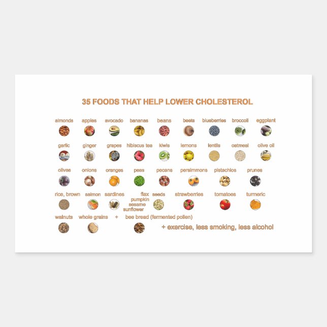 Adesivo Retangular 35 Melhores Comidas que ajudam a baixar o colester (Frente)