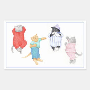 Adesivo Retangular 4 GATOS EM Vinhetas Retangulares PAJAMAS
