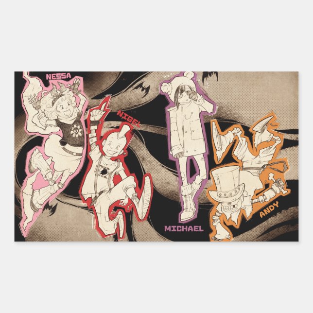 Adesivo Retangular 4 Pequenos Monstros - Grupo (Frente)