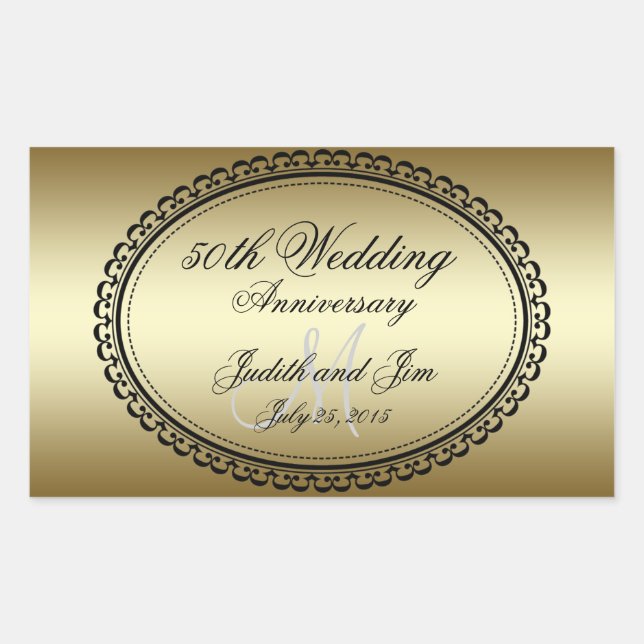 Adesivo Retangular 50º aniversário de casamento Dourado (Frente)