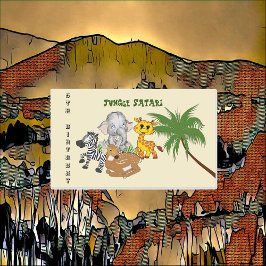 Adesivo Retangular 5 Birthday Jungle Safari Elepher Zebra Tiger