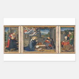 Adesivo Retangular A cena da natividade com doadores e Santos