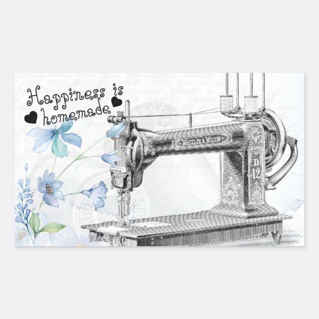 Adesivo Retangular A felicidade é o tema de costura caseira (Frente)