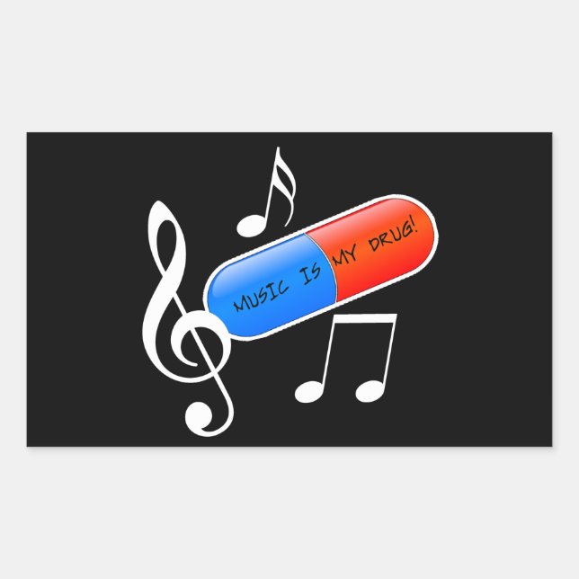 Adesivo Retangular A música é a minha droga! (Frente)