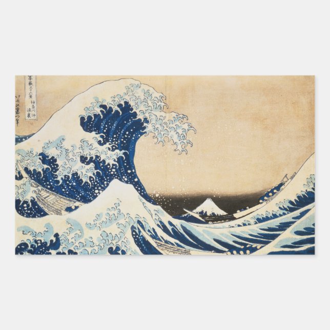 Adesivo Retangular A onda de Excelentes de Kanagawa por Hokusai (Frente)