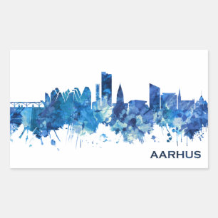 Adesivo Retangular Aarhus Dinamarca Skyline Blue