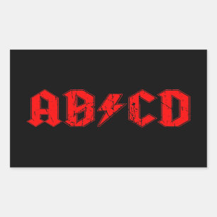 Adesivo Retangular ABCD rock símbolo engraçado falso acdc piada