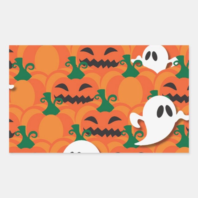 Adesivo Retangular Abóbora Assombrada do Halloween Fantasmas (Frente)