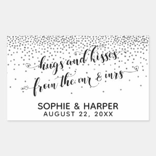 Adesivo Retangular Abraços e beijos do Sr. & Sra. Silver Confetti