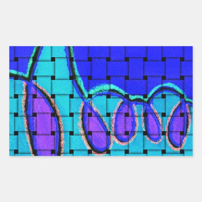Adesivo Retangular Abstrato azul francês com textura tecida (Frente)