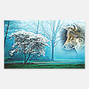 Adesivo Retangular Abstrato da Floresta do Lobo Animal Spirit