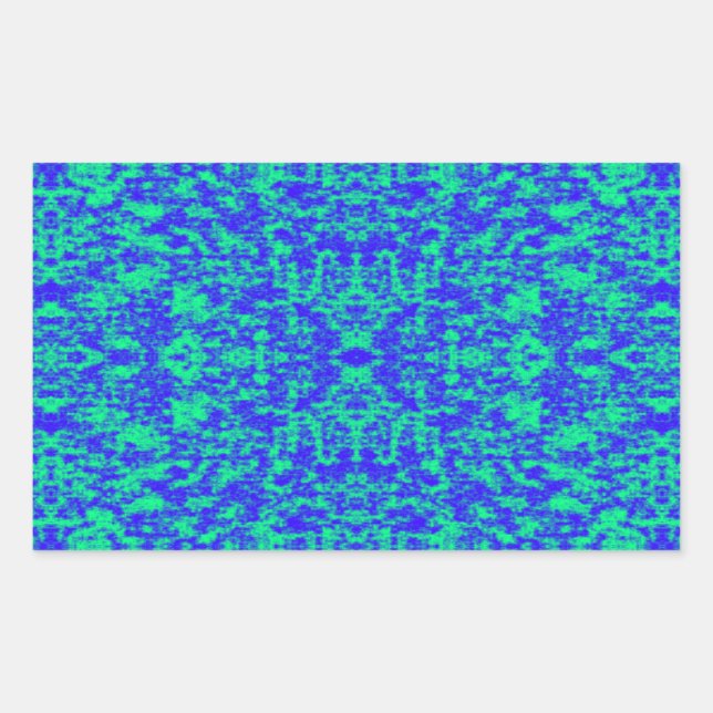 Adesivo Retangular Abstrato Fractal Em Azul E Verde (Frente)