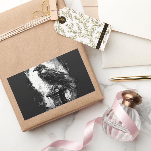 Adesivo Retangular Abyssal Gaze Heavy Metal Raven Skull (Presentear)