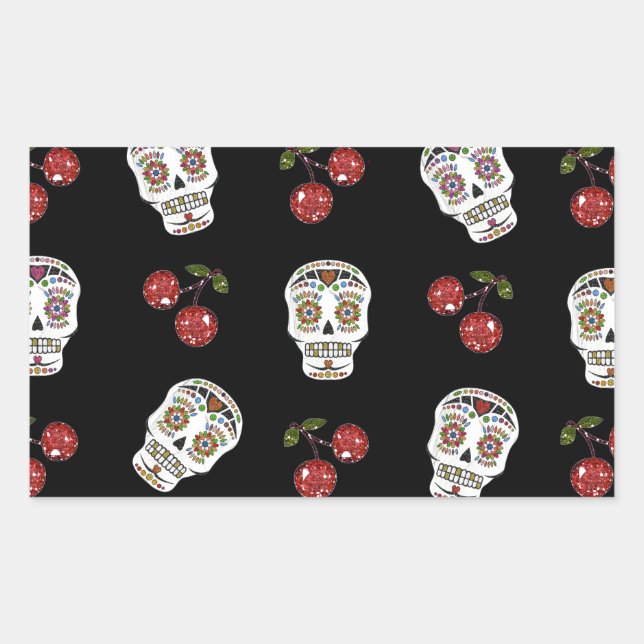 Adesivo Retangular Açúcar Rockabilly RAB Caveiras de Açúcar Cerejas e (Frente)