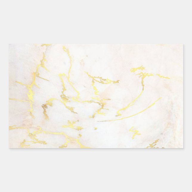 Adesivo Retangular Adicione Seu Texto Modelo Elegante em Branco Mármo (Frente)