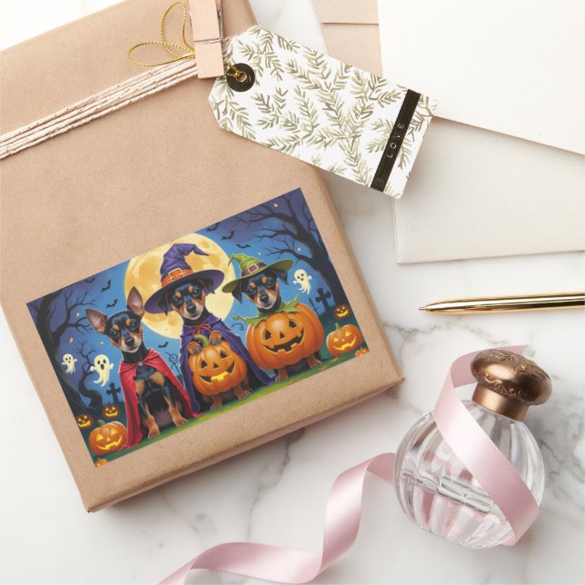 Adesivo Retangular Affenpinscher Cães Abóbora Halloween Engraçado (Presentear)