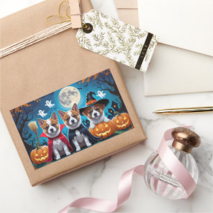 Adesivo Retangular Akita Dogs Pumpkin Halloween Engraçado