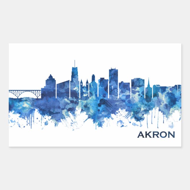 Adesivo Retangular Akron Ohio Skyline Blue (Frente)