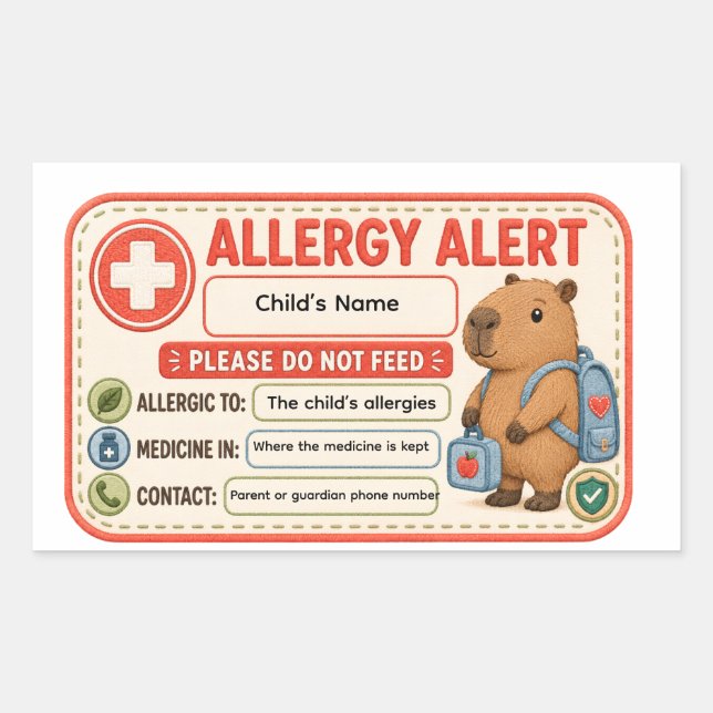 Adesivo Retangular Alerta Personalizado de Alergia ao Capivara para C (Frente)
