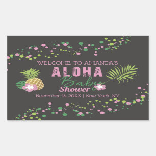 Adesivo Retangular Aloha Bebê Rosa Abacaxi Tropical Chã de Bebê