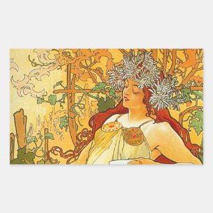 Adesivo Retangular Alphonse Mucha Art Nouveau Autumn