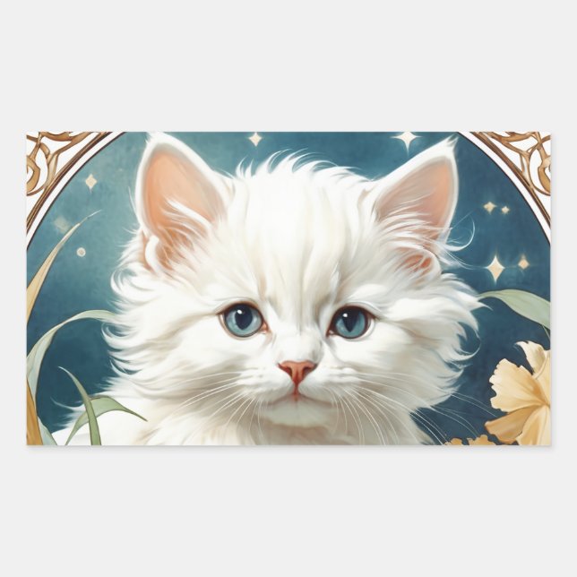 Adesivo Retangular Alphonse Mucha Art Nouveau Kitten (Frente)
