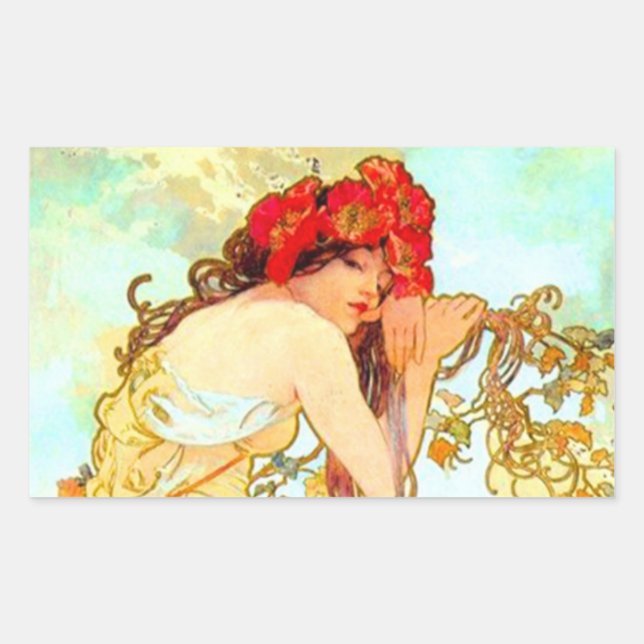 Adesivo Retangular Alphonse Mucha Art Nouveau Summer (Frente)