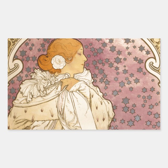 Adesivo Retangular Alphonse Mucha La Dame Aux Camelias: Art Nouveau  (Frente)