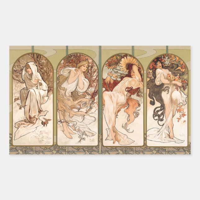 Adesivo Retangular Alphonse Mucha The Seasons 1897 Art Nouveau (Frente)
