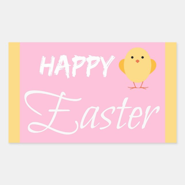 Adesivo Retangular Amarelo felz pascoa pequeno Pintinho (Frente)