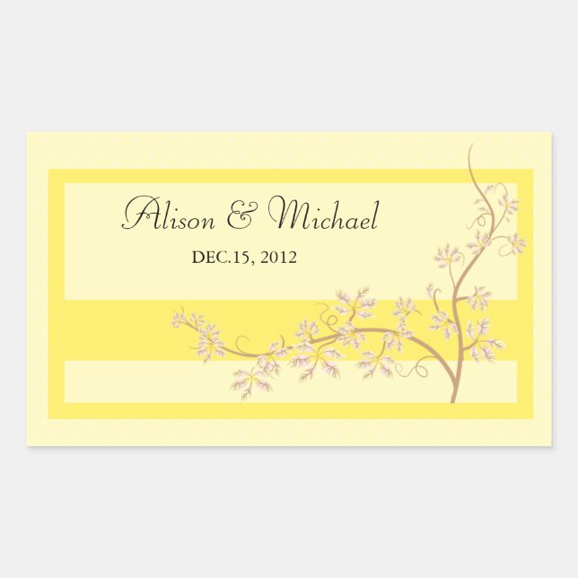 Adesivo Retangular Amarelo Floral - Selo de Casamento (Frente)