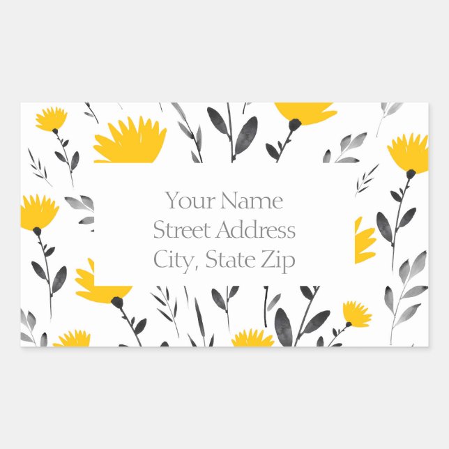 Adesivo Retangular Amarelo moderno, Motif Floral Cinza (Frente)