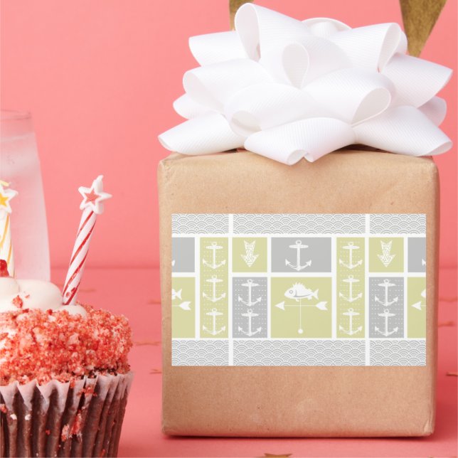 Adesivo Retangular Amarelo náutico e Cinza Ancora Peixes Vane (Festa)