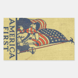 Adesivo Retangular América Primeira Tipografia Vintage EUA Flag Ameri